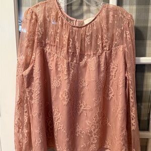 LOFT Dusty Rose Lace Blouse - Long Sleeve